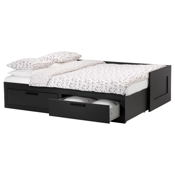 Каркас кровати-кушетки с 2 ящиками, черный 80x200 см IKEA BRIMNES БРИМНЭС 604.090.29 - фото 2