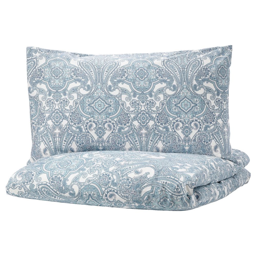 Пододеяльник и 1 наволочка, белый, синий 150x200/50x70 см IKEA JÄTTEVALLMO ЙЭТТЕВАЛЛМО 103.997.11 - фото 1