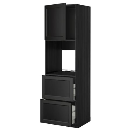 Высокий шкаф для духовки + дверца, 2 форнтальных, 2 высоких ящик МЕТОД / МАКСИМЕРА, черный, Лаксарби черно-коричневый