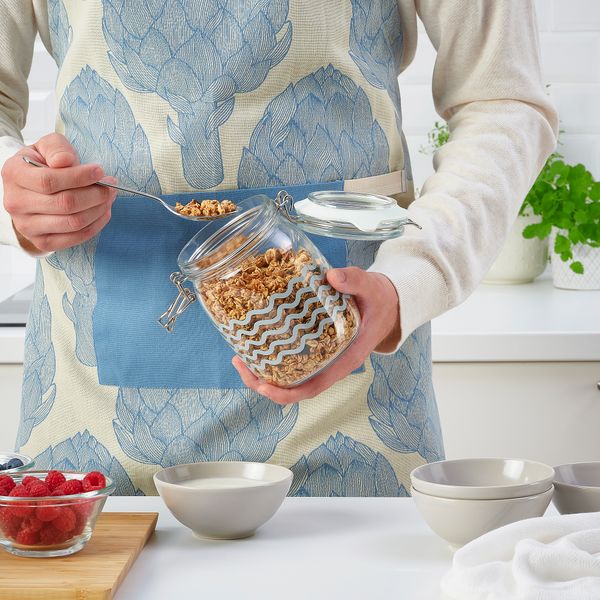 Банка с крышкой, 1 л, прозрачное стекло, с рисунком бледно-голубой IKEA KORKEN КОРКЕН 205.430.39 - схема-чертеж с размерами