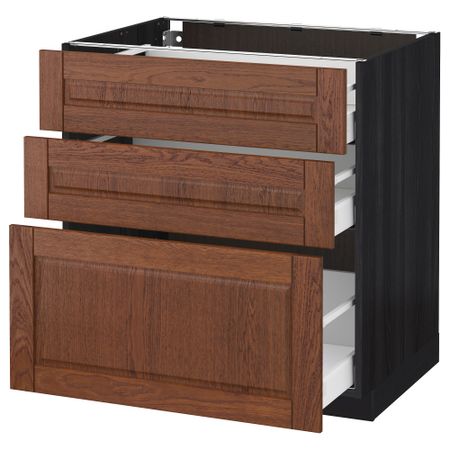 Напольный шкаф с 3 ящиками МЕТОД / МАКСИМЕРА, черный, Филипстад коричневый