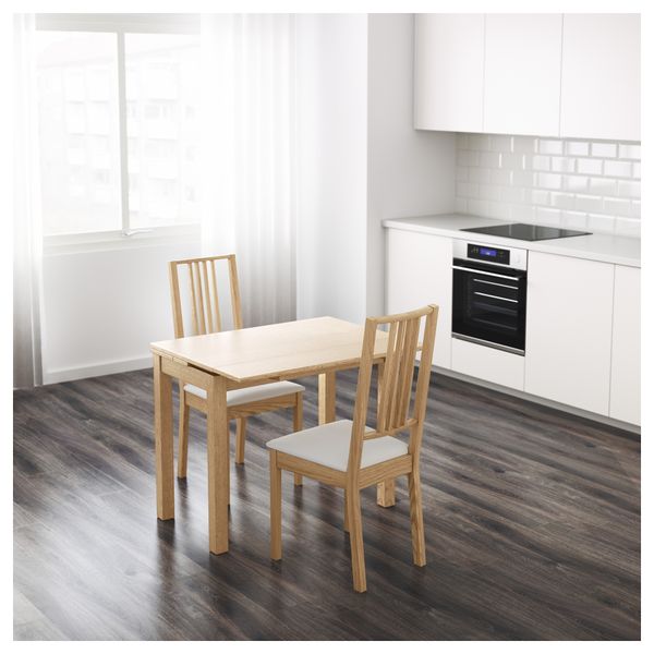 Раздвижной стол БЬЮРСТА, дубовый шпон (50/70/90x90 см) - фото 2