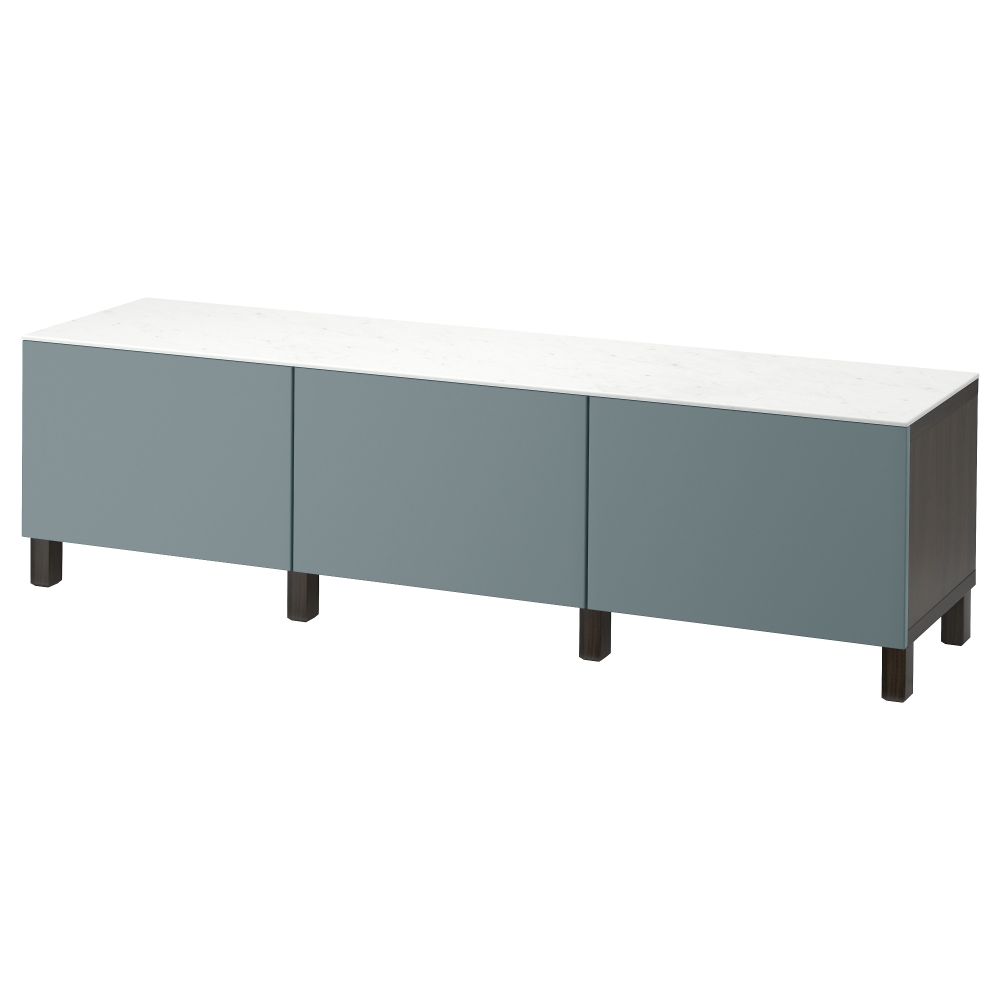 Комбинация для хранения с ящиками БЕСТО, черно-коричневый, Вальвикен серо-бирюзовый (180x42x48 см) - фото 1