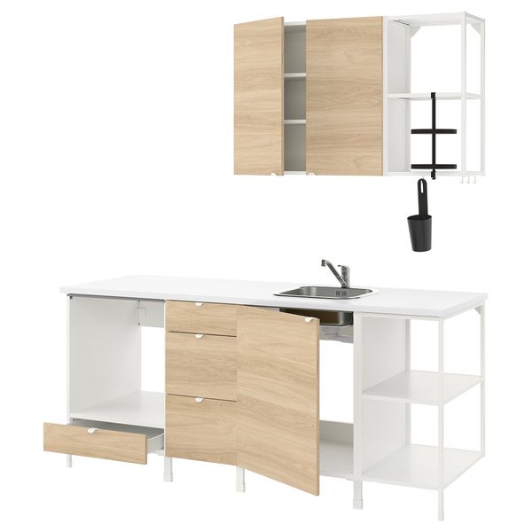 Кухня, белый, под дуб, 203x63.5x222 см IKEA BEGIVENHET БЕГИВЕНХЕТ 493.374.06 - фото 2
