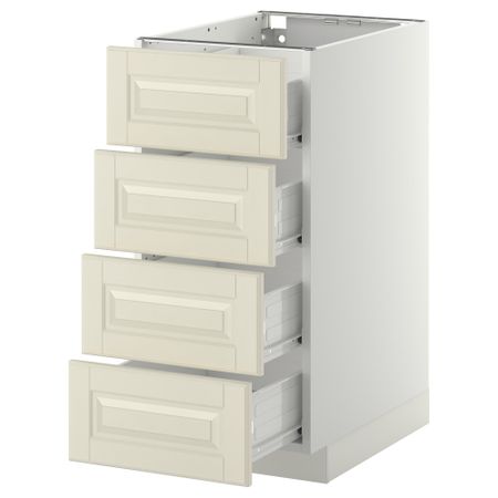 Напольный шкаф 4 фронтальных панели, 4 ящика МЕТОД / ФОРВАРА, белый, Будбин белый с оттенком