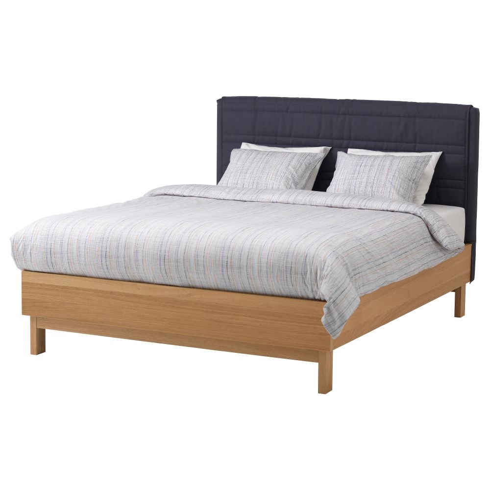 Каркас кровати ОППЛАНД, дубовый шпон, темно-серый (160x200 см) - фото 1