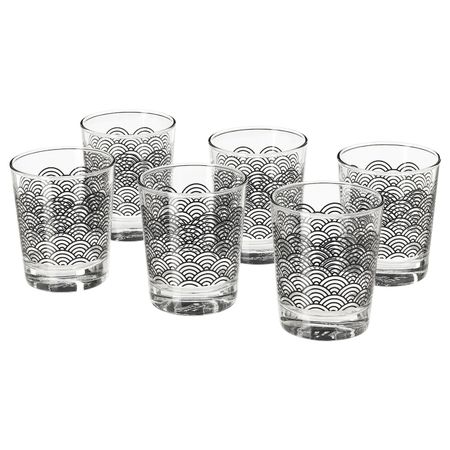 Стакан, черный, с рисунком, 23 сл 6 шт IKEA ВОРКУЛ 903.983.45