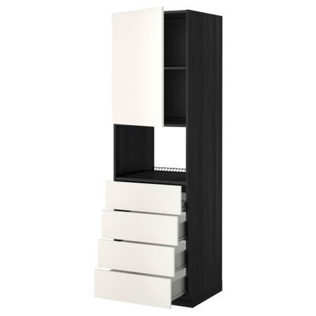 Высокий шкаф для духовки, дверца, 4 ящика МЕТОД / ФОРВАРА, черный, Веддинге белый
