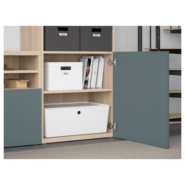 Шкаф для ТВ, комбинированный, стекляные дверцы БЕСТО, под беленый дуб, Вальвикен серо-бирюзовый, прозрачное стекло (300x40x230 - фото 4