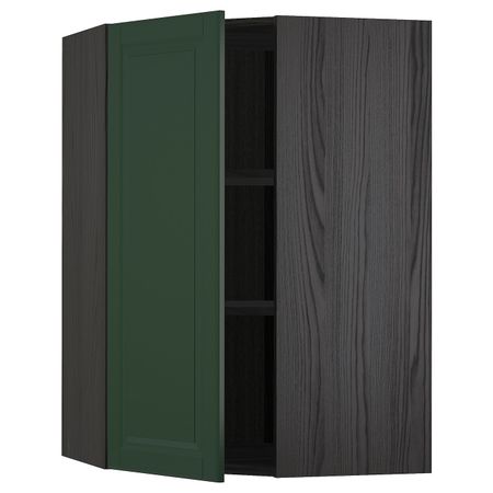 Угловой навесной шкаф с полками, черный/Будбин темно-зеленый 68x100 см IKEA МЕТОД 593.132.83