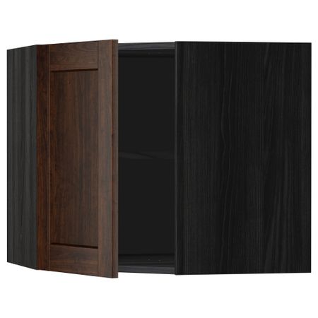 Угловой навесной шкаф с полками МЕТОД, черный, Эдсерум коричневый