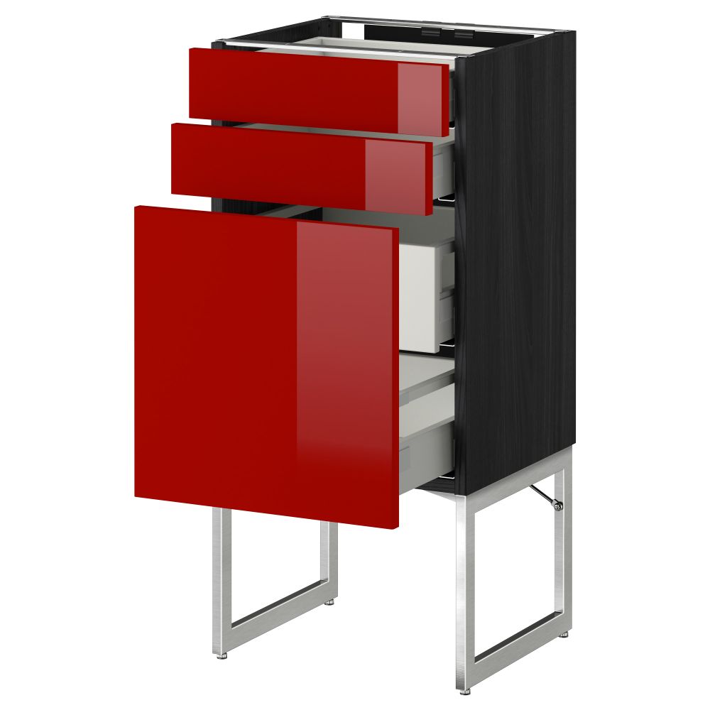 Напольный шкаф 3 фронтальных панели, 2 нижних, 2 средних ящика МЕТОД / МАКСИМЕРА, черный, Рингульт красный - схема-чертеж с размерами