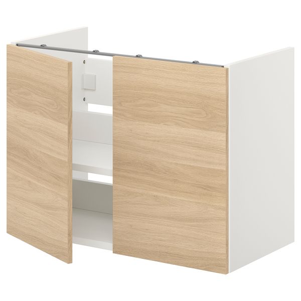 Напольный шкаф для раковины, полка, двери, белый, под дуб, 80x42x60 см IKEA BEGIVENHET БЕГИВЕНХЕТ 693.224.56 - фото 1