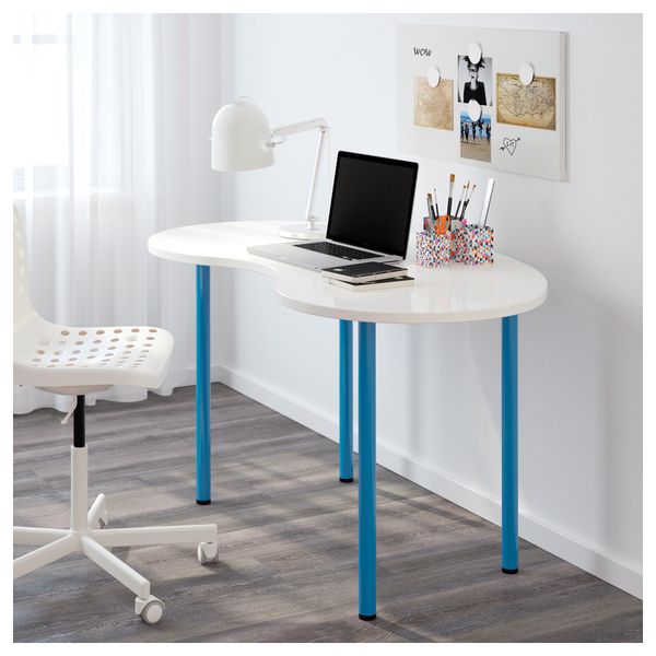 Стол ХИССМОН / АДИЛЬС, в форме кешью белый, синий (140x75 см) - схема-чертеж с размерами