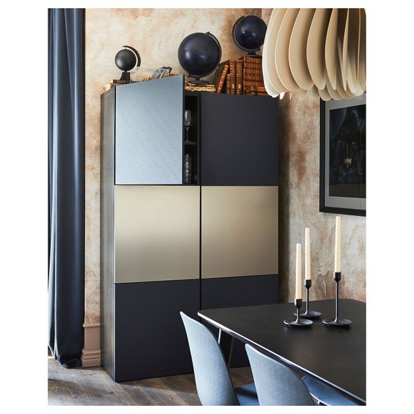 Комбинация для хранения с дверцами, черно-коричневый риксвикен/Нотвикен синий 120x42x192 см IKEA BESTÅ БЕСТО 893.039.04 - фото 1