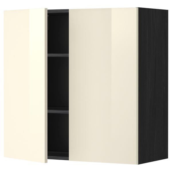 Навесной шкаф с полками, 2 дверцы МЕТОД, черный, Рингульт кремовый - схема-чертеж с размерами