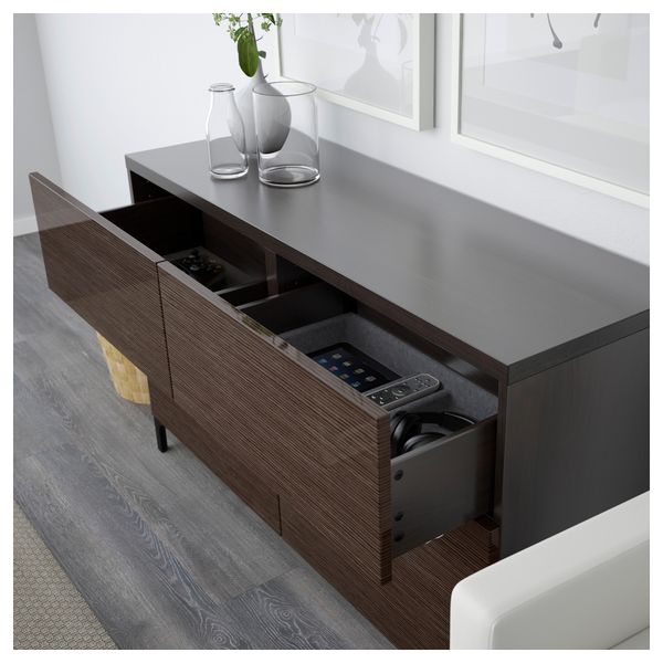 Комбинация для хранения с дверцами, ящиками БЕСТО, черно-коричневый, Сельсвикен глянцевый/коричневый (120x40x74 см) - схема-чертеж с размерами