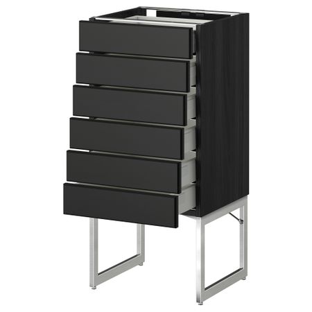 Напольный шкаф 6 фронтальных панелей, 6 нижних ящиков МЕТОД / МАКСИМЕРА, черный, Лаксарби черно-коричневый