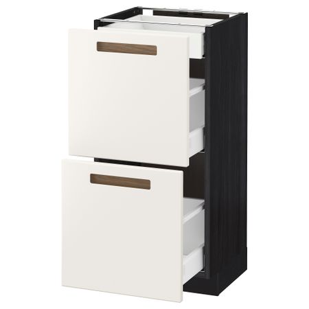 Напольный шкаф, 2 фасада, 3 ящика МЕТОД / МАКСИМЕРА, черный, Мэрста белый