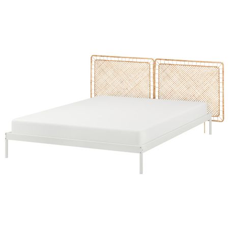 VEVELSTAD Каркас кровати с 2 изголовьями - белый/Tolkning ротанг 160x200 см