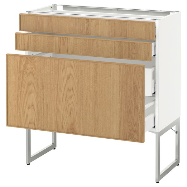 Напольный шкаф 3 фронтальных панели, 2 нижних, 2 средних ящика МЕТОД / МАКСИМЕРА, белый, Экестад дуб - схема-чертеж с размерами