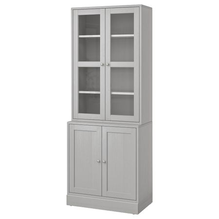 Комбинация для хранения с стеклянная двр, серый 81x47x212 см IKEA HAVSTA ХАВСТА 492.659.80