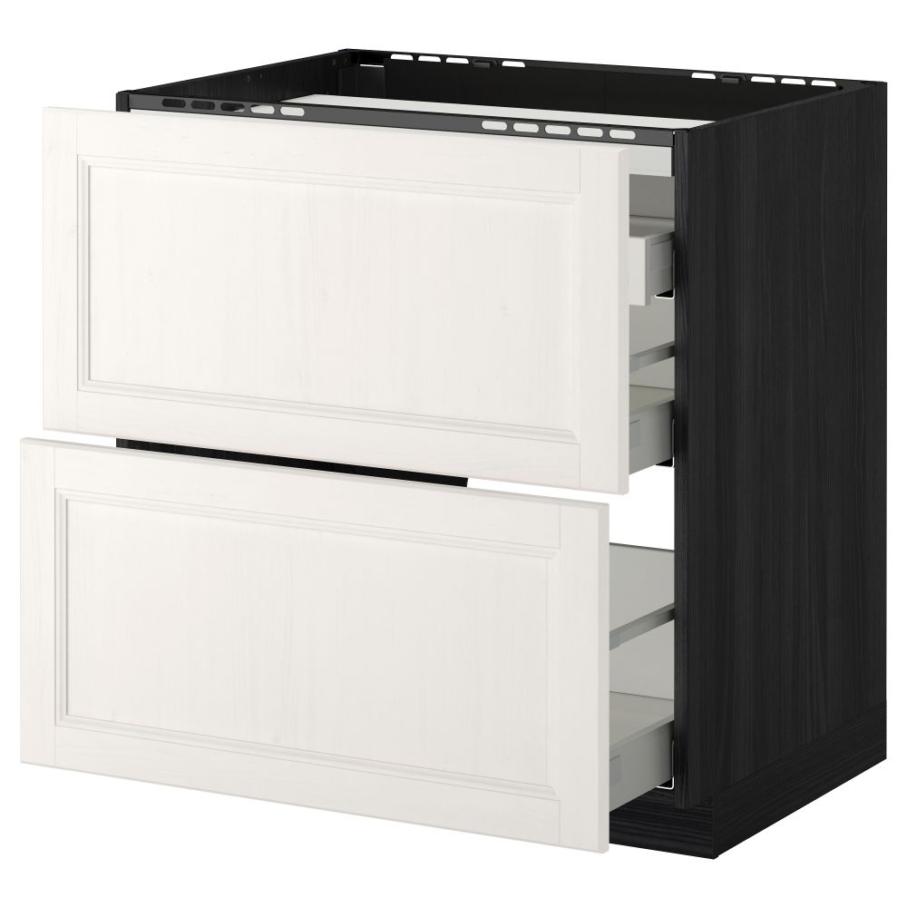 Напольный шкаф, 2 фронтальных панели, 3 ящика МЕТОД / МАКСИМЕРА, черный, Лаксарби белый - схема-чертеж с размерами
