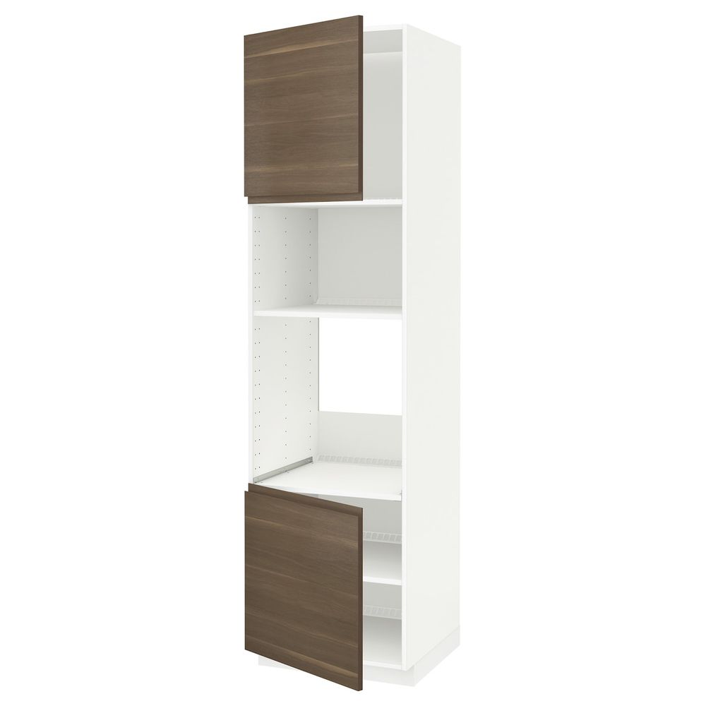 Высокий шкаф для духовки/СВЧ, 2 дверцы/полки, белый/Воксторп грецкий орех 60x60x220 см IKEA METOD МЕТОД 992.252.08 - схема-чертеж с размерами