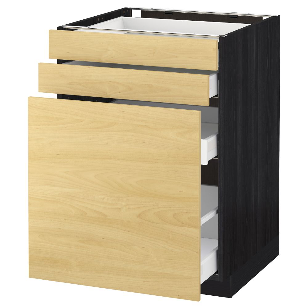 Напольный шкаф с выдвижными модулями, 2 фронтальные панели МЕТОД / МАКСИМЕРА, черный, Тингсрид береза - схема-чертеж с размерами