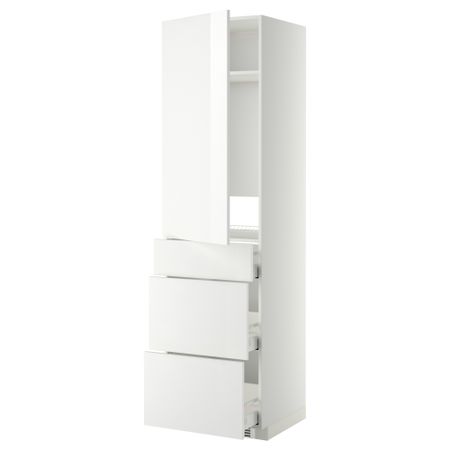 Высокий шкаф для холодильника, с дверцами, 3 ящика МЕТОД / МАКСИМЕРА, белый, Рингульт белый (60x60x220 см)