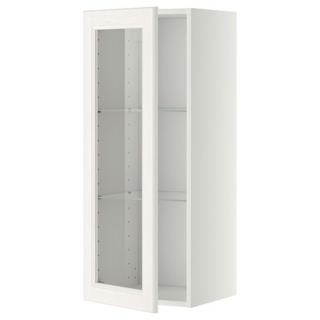 Навесной шкаф с полками, стекляными дверцы МЕТОД, белый, Лаксарби белый