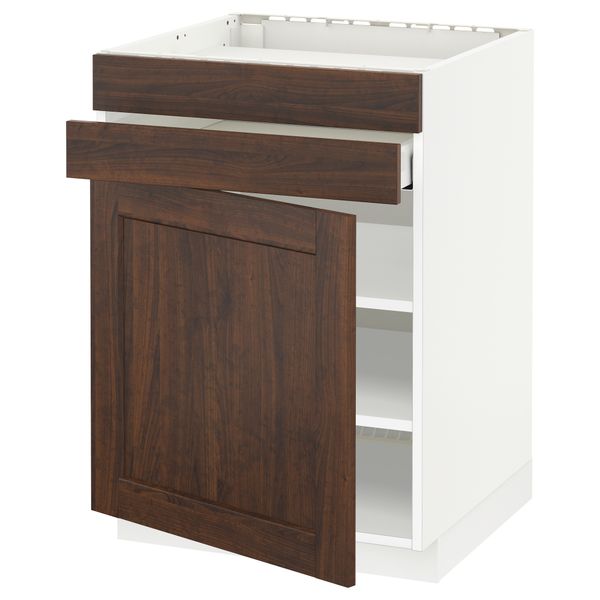 Напольный шкаф для варочной панели, доводчик, 2 фасада, 1 ящик МЕТОД / МАКСИМЕРА, белый, Эдсерум коричневый (60x60 см) - схема-чертеж с размерами