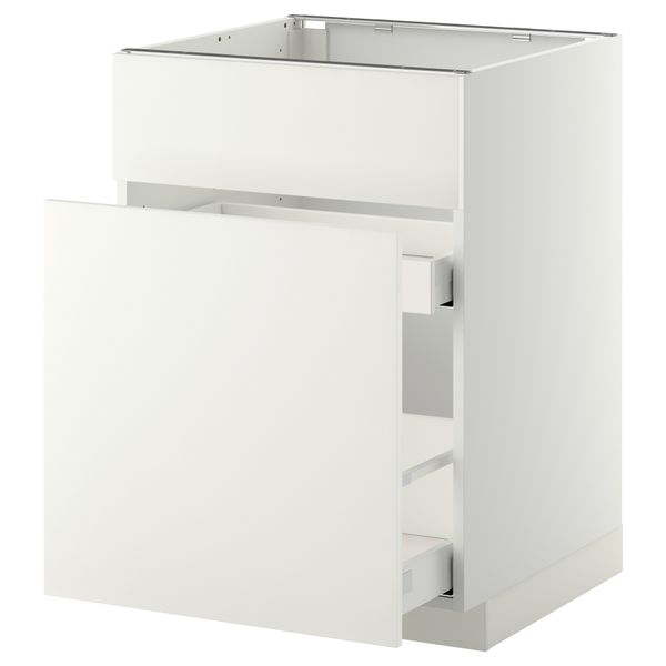 Напольный шкаф под мойку, сорт муcора, 1 дверца, 2 ящика МЕТОД / МАКСИМЕРА, белый, Хэггеби белый (60x60 см) - схема-чертеж с размерами