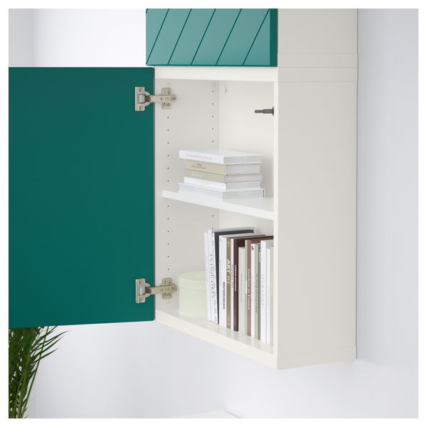 Навесной шкаф с 2 дверями БЕСТО, белый, Халлставик сине-зеленый (60x20x128 см) - схема-чертеж с размерами