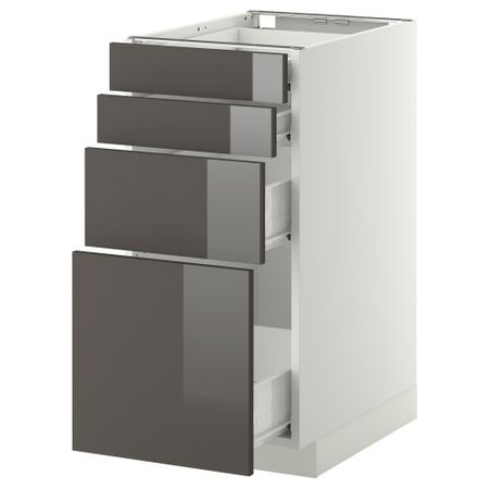 Напольный шкаф 4 фронтальных панели, 4 ящика МЕТОД / ФОРВАРА, белый, Рингульт серый