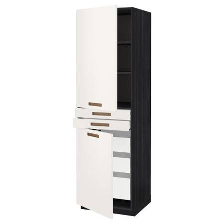 Высокий шкаф + полки, 5 ящиков, 2 дверцы, 2 фронтальных МЕТОД / МАКСИМЕРА, черный, Мэрста белый