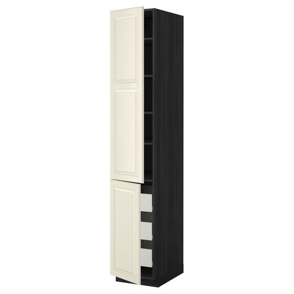 Высокий шкаф + полки, 3 ящика, 2 дверцы МЕТОД / ФОРВАРА, черный, Будбин белый с оттенком - схема-чертеж с размерами