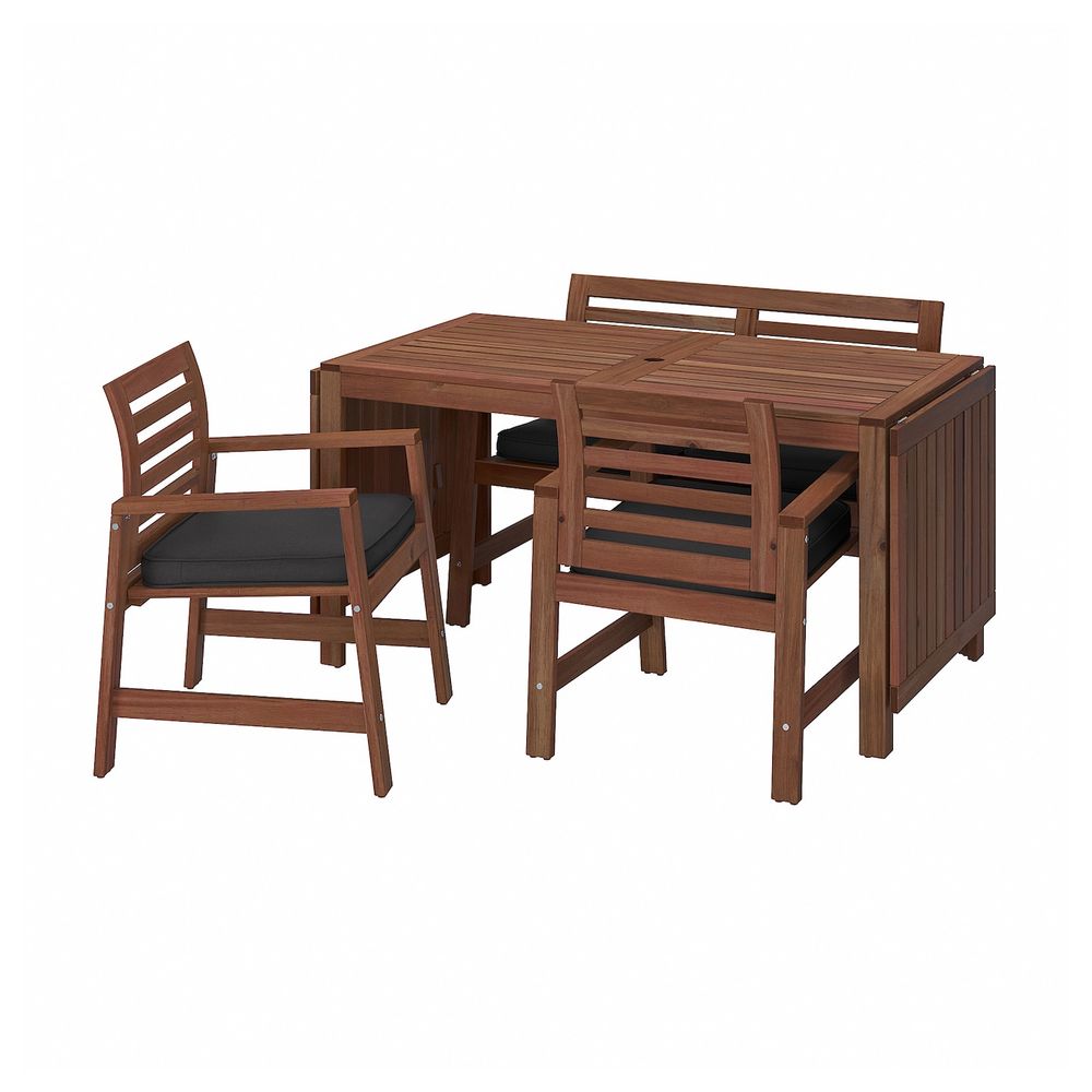 Стол + 2 кресла + скамья, для/сада, коричневая морилка/ЙЭРПОН/дувхольмен антрацит IKEA ÄPPLARÖ ЭПЛАРО 993.260.47 - фото 1