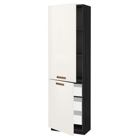 Высокий шкаф + полки, 3 ящика, 2 дверцы МЕТОД / МАКСИМЕРА, черный, Мэрста белый