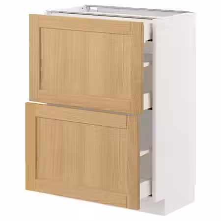 METOD / MAXIMERA Напольный шкаф/2 фасада/3 ящика - белый/Forsbacka дуб 60x37 см
