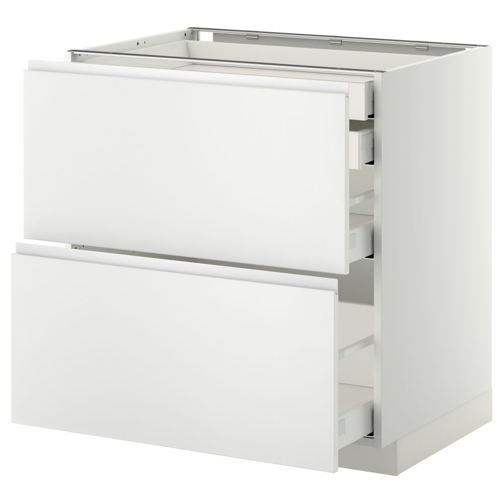 Напольный шкаф 2 фронтальные панели, 2 нижних, 1 средний, 1 высокий ящик МЕТОД / МАКСИМЕРА, белый, Нодста белый - фото 1