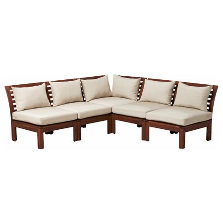 Садовый угловой диван 3 + 2 ЭПЛАРО / ХОЛЛО, коричневый коричневая морилка, бежевый (206/206x80x73 см)