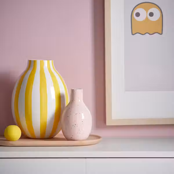 BLODBJÖRK БЛОДБЬЁРК Ваза - в полоску белый/желтый 25 см - фото 3
