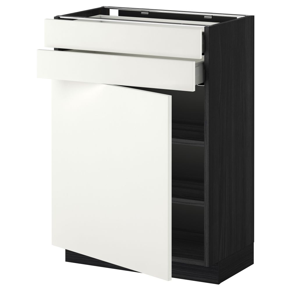 Напольный шкаф с дверцей, 2 ящиками МЕТОД / МАКСИМЕРА, черный, Хэггеби белый - схема-чертеж с размерами