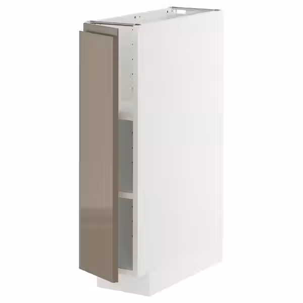 METOD Напольный шкаф с полками - белый/Voxtorp глянцевый темный серо-коричневый 20x60 см - фото 1