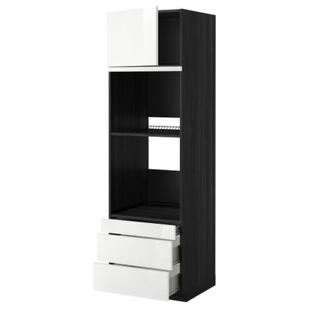 Высокий шкаф для духовки комбинированный, духовка + дверца, 3 ящика МЕТОД / ФОРВАРА, черный, Рингульт белый