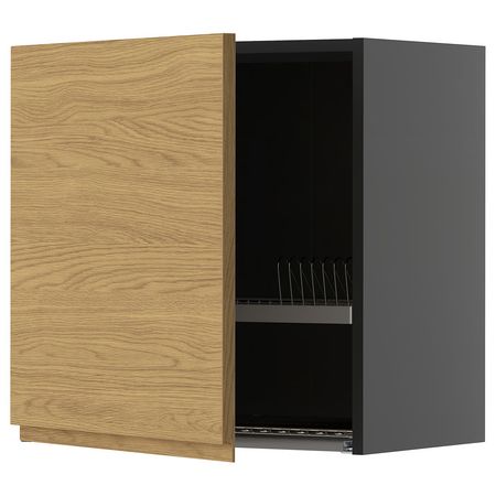 METOD Навесной шкаф с сушилкой - черно-серый/Voxtorp под дуб 60x60 см