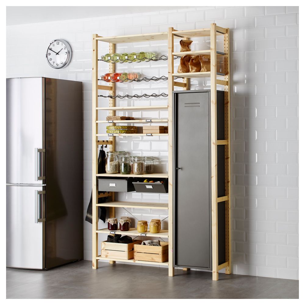 2 секции, полки/шкаф ИВАР, сосна, серый (134x30x226 см) - фото 1