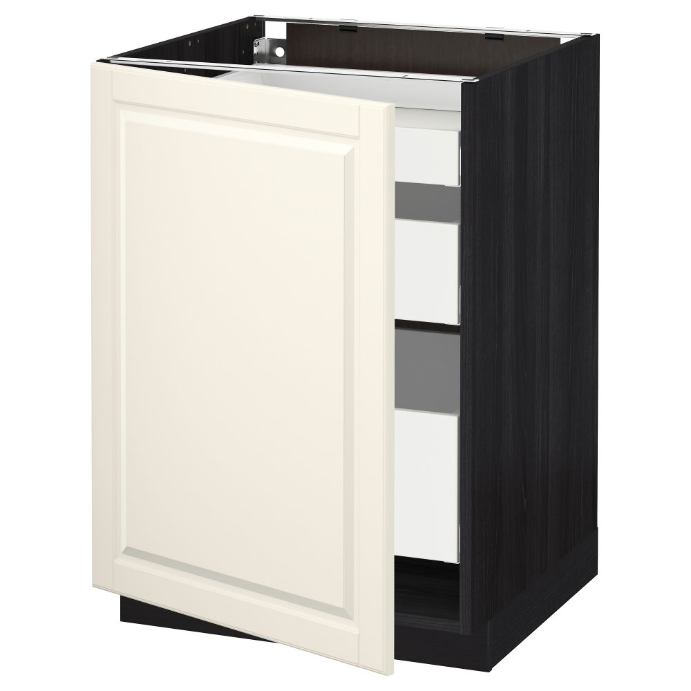 Напольный шкаф с 1 дверцей, 3 ящика МЕТОД / МАКСИМЕРА, черный, Будбин белый с оттенком - схема-чертеж с размерами