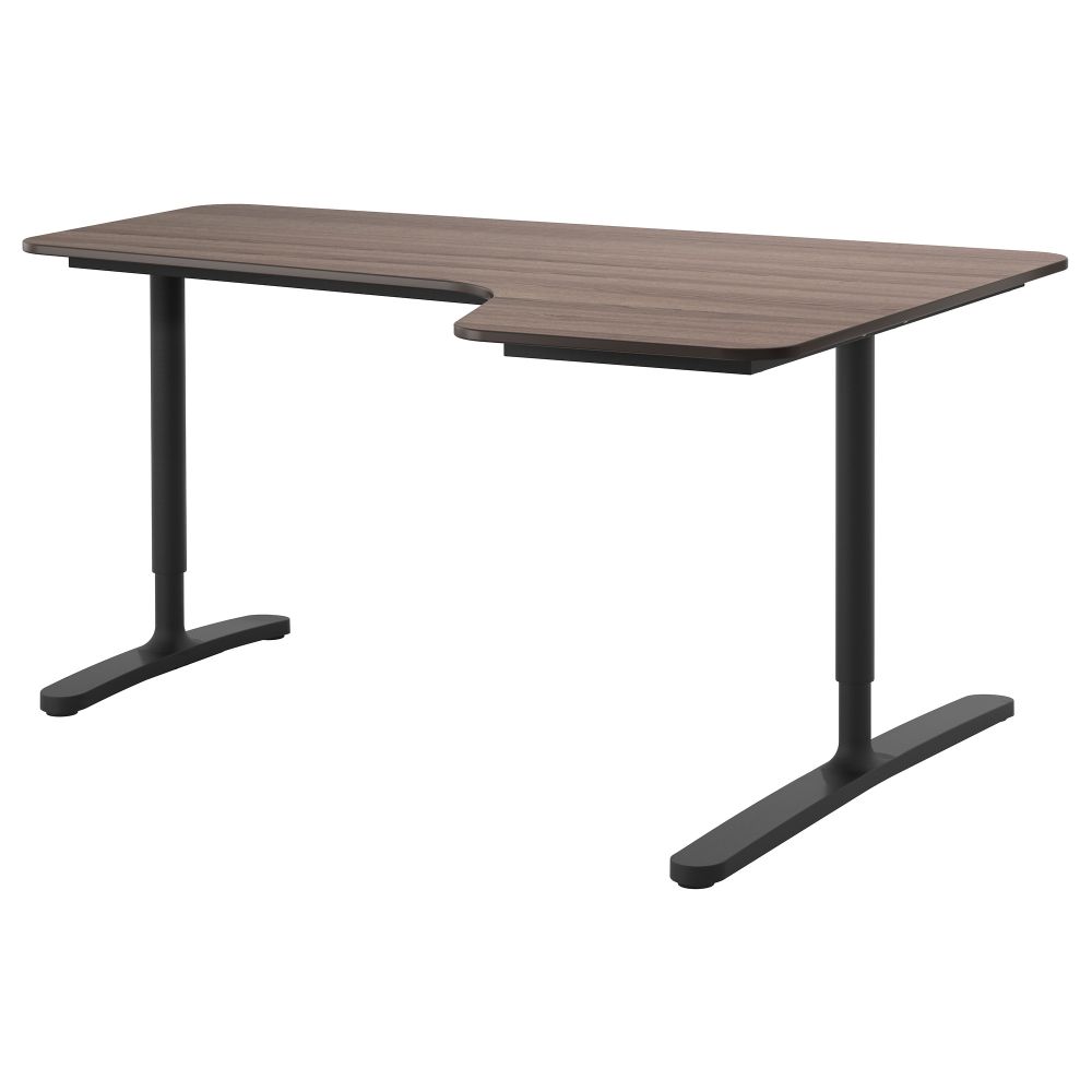 Угловой письменный стол правосторонний БЕКАНТ, серый, черный (160x110 см) - фото 1